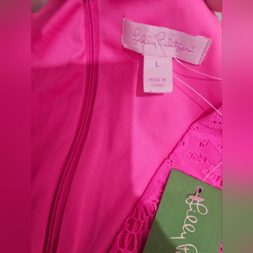 Lilly PULITZER Vibrant Pink Lace Wrap ROMPER - Picture 9 of 15